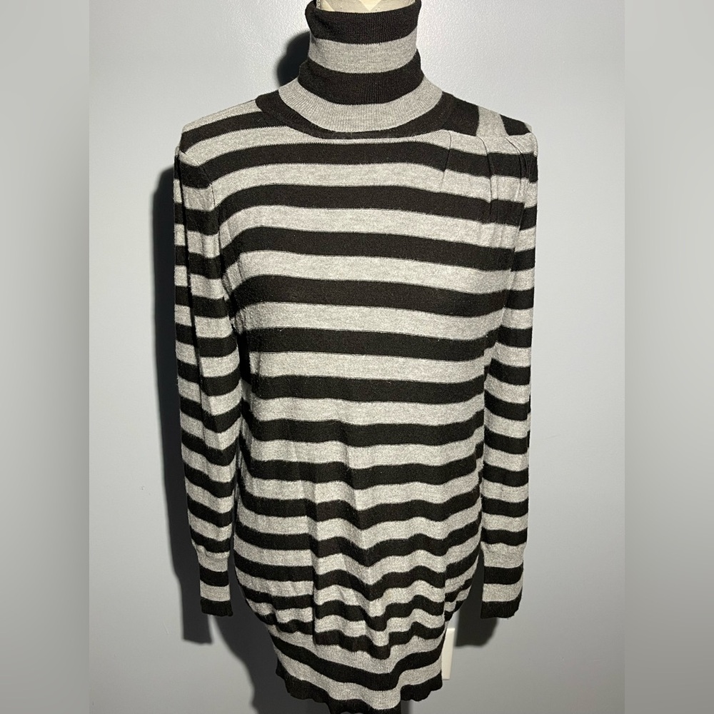 Tracy Reese Black and Gray Striped Turtleneck Sweater